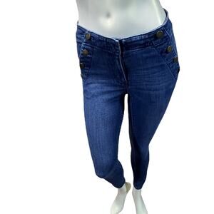 Ann Taylor Skinny Modern Fit Sailor Button Jeans Size 2 Dark Wash Stretch Denim